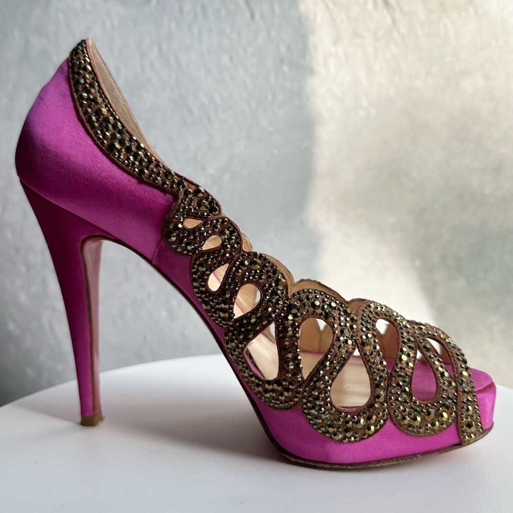 🌺CHRISTIAN LOUBOUTIN 👠 Beaute Strass Pink Pumps Size: 36.5 - Picture 5 of 15